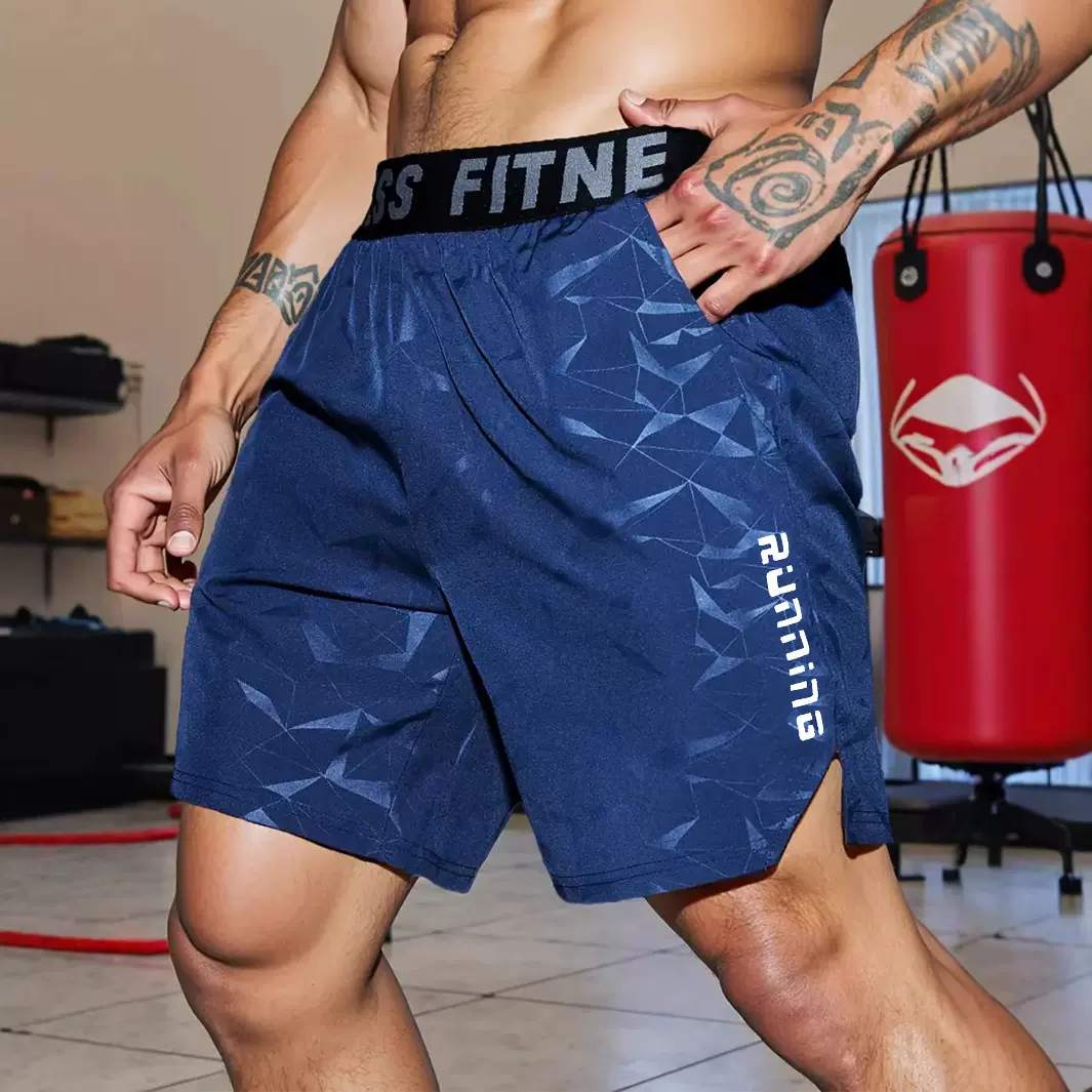 跨境爆款短裤休闲运动短裤男士宽松五分裤速干运动裤印花沙滩裤