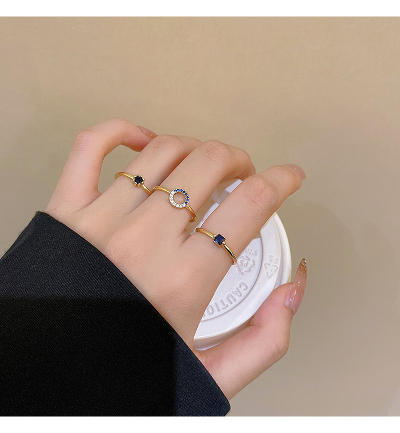 Retro Geometric Copper Inlay Zircon Open Ring 3 Piece Set