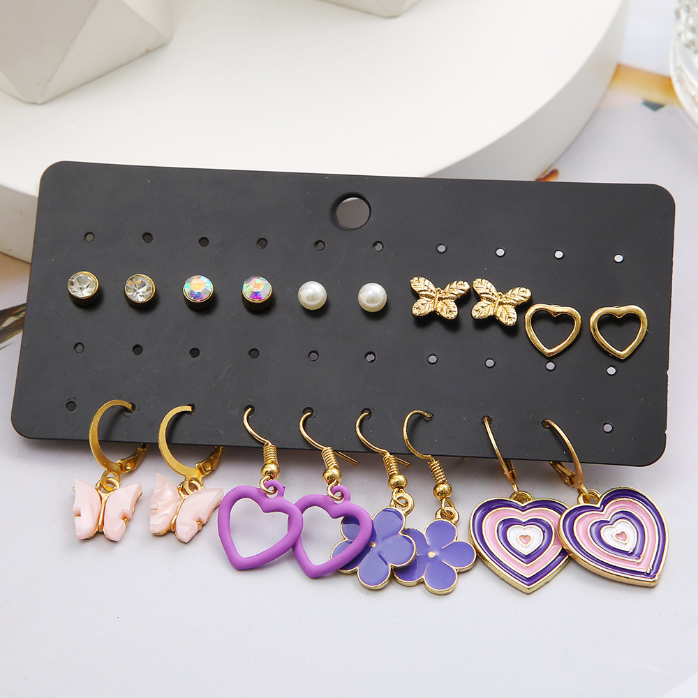 Fashion Heart Shape Butterfly Alloy Inlay Acrylic Earringspicture4