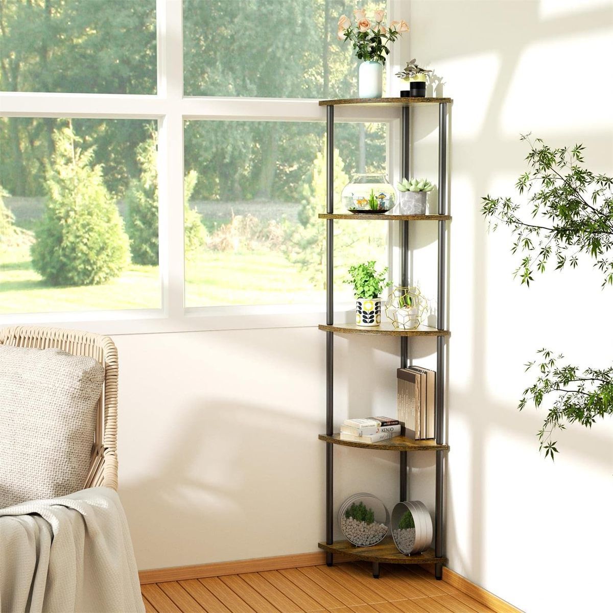 Multi-Layer Corner Shelf Wall Corner Bookshelf Multi-Layer High Shelf Plant Shelf Bedroom Bathroom Small Space Corner Storage Rack