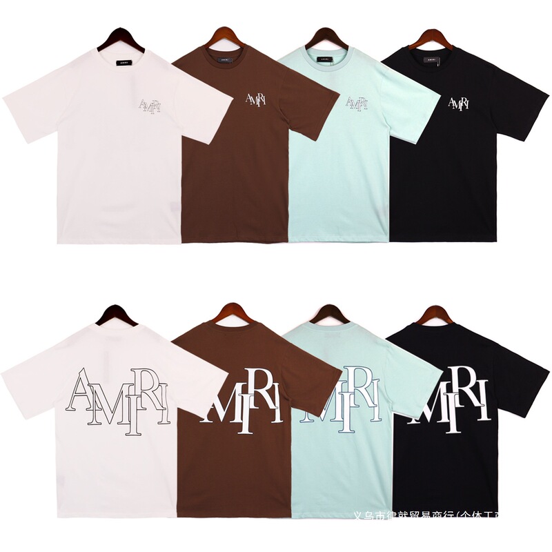 Cross-Border New Style Amiri High-Low Letter Print Round Neck Casual Loose T-Shirt for Men and Women Sports Short-Sleeved Half-Sleeved Cross-Border New Style Amiri High-Low Letter Print Round Neck Casual Loose T-Shirt for Men and Women Sports Short-Sleeved Half-Sleeved