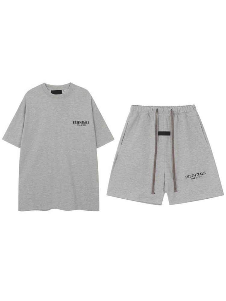 FOG ESSENTIALS multilíneas estereoscópicas letras de silicona camiseta de manga corta callejera casual pantalones cortos deportivos