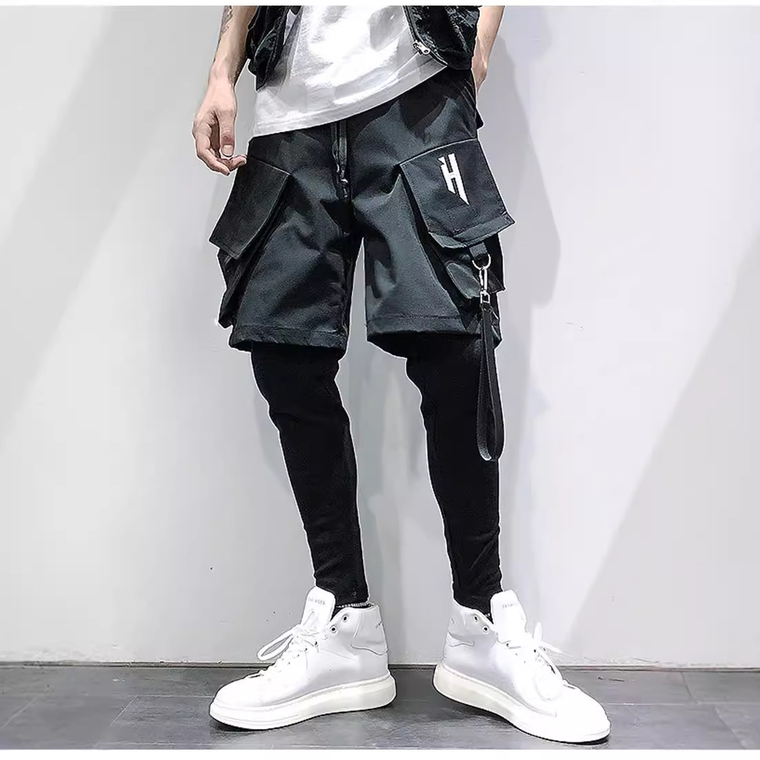 Niche Design Trendy Men's Dark Functional Style Multi-Pocket Fake Two-Piece Hip-Hop Tooling Pants Haren Pants Casual Pants