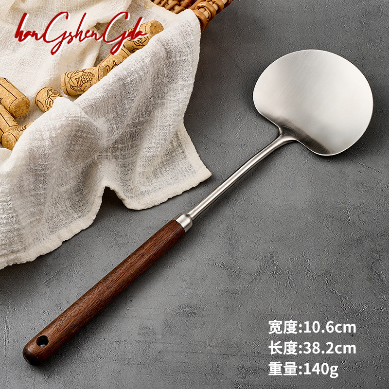 316L不锈钢胡桃木家用苹果铲厨房炒菜铲蘑菇锅铲长柄防烫烹饪铲勺|undefined