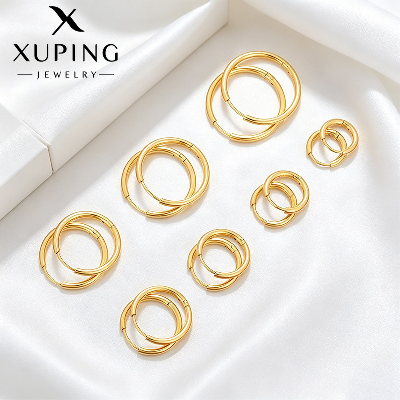 Xuping acero inoxidable geometría círculo auriculares clásicos diarios fáciles de poner en Europa y América transfronterizos temperamento simple pendientes al por mayor mujeres