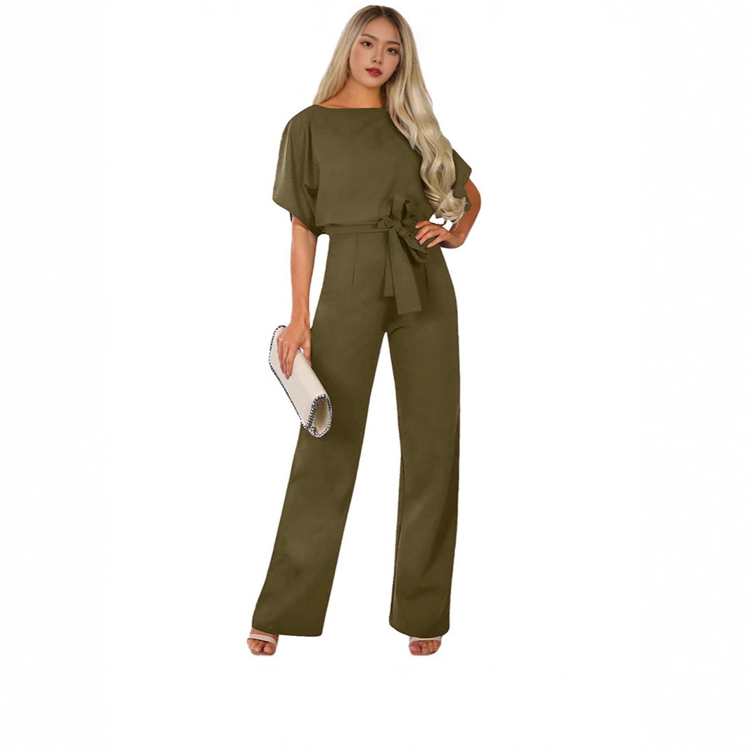 Shiying Europa y los Estados Unidos transfronterizos de color sólido cintura alta atado casual nueve pantalones primavera y verano nuevos monjes de manga corta para mujeres image 6