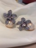 Silver needle, universal earrings floral from pearl, silver 925 sample, diamond encrusted, light luxury style