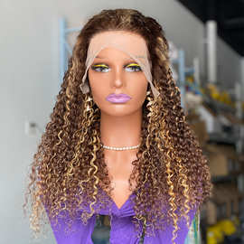 13x4  curly 钢琴色前蕾丝假发许昌头套真人发human hair wig批发