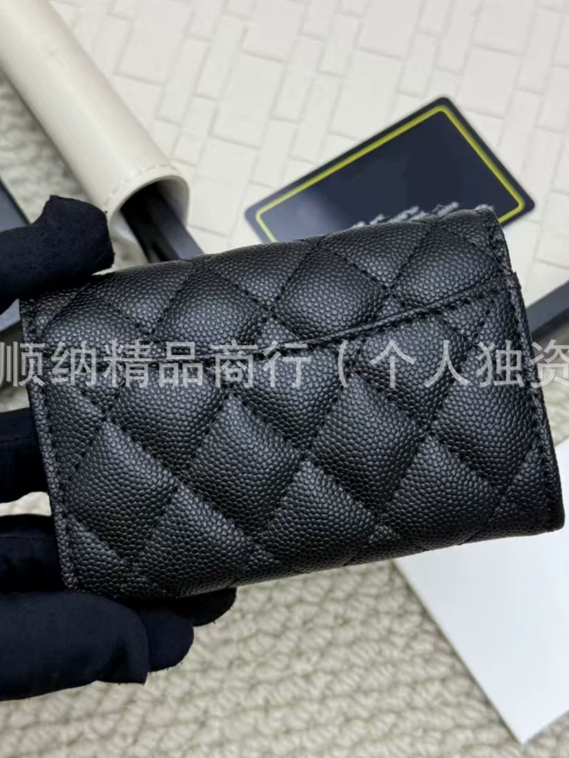 Wallet with diamond pattern, Korean style, genuine leather