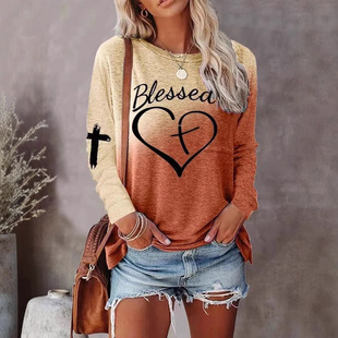 2024 Cross-border European and American Foreign Trade Women's Love Pattern 3D Digital Printing Casual Outer Wear Pullover Top