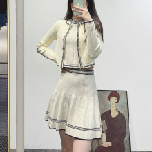 S家早春女装时尚套装女气质修身针织开衫+无袖背心+半身裙三件套