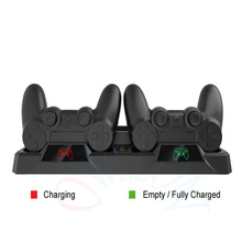 PS4/SLIM/PRO散热风扇底座+收纳碟架+手柄触点双充带LED灯