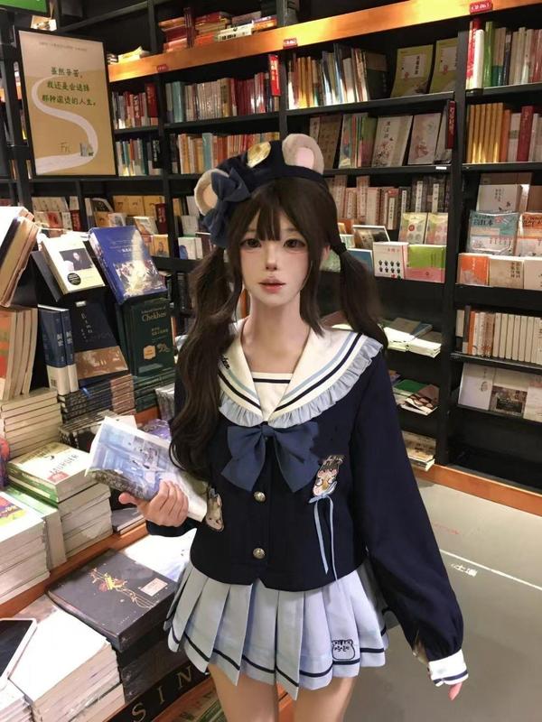韩系可爱学院风jk水手服兔警官海军领设计感上衣高腰百褶裙两件套|undefined