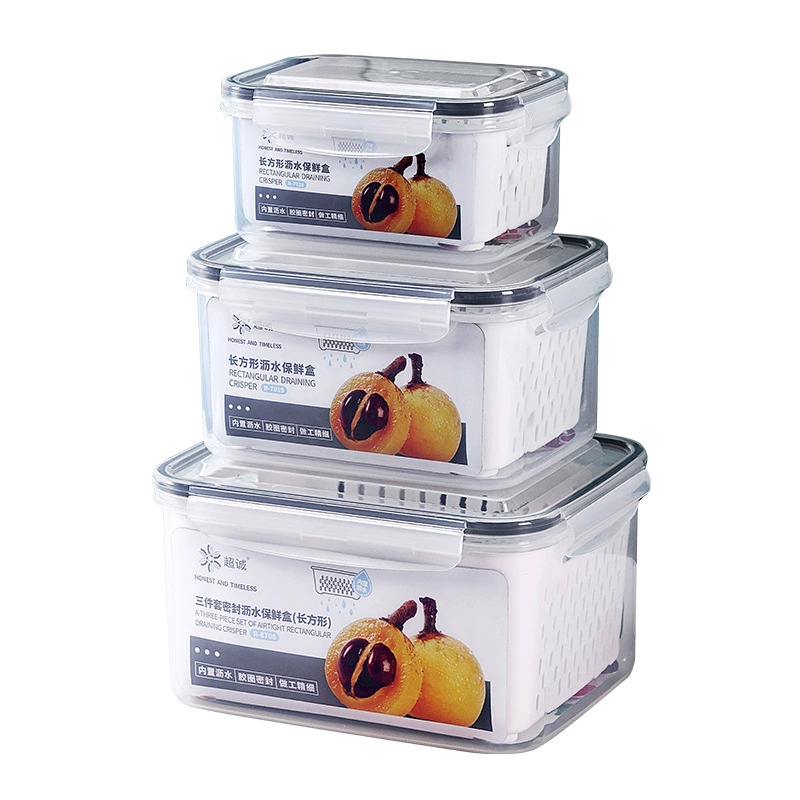 Double‑layer draining food storage box, transparent food‑grade, multiple sizes & sets