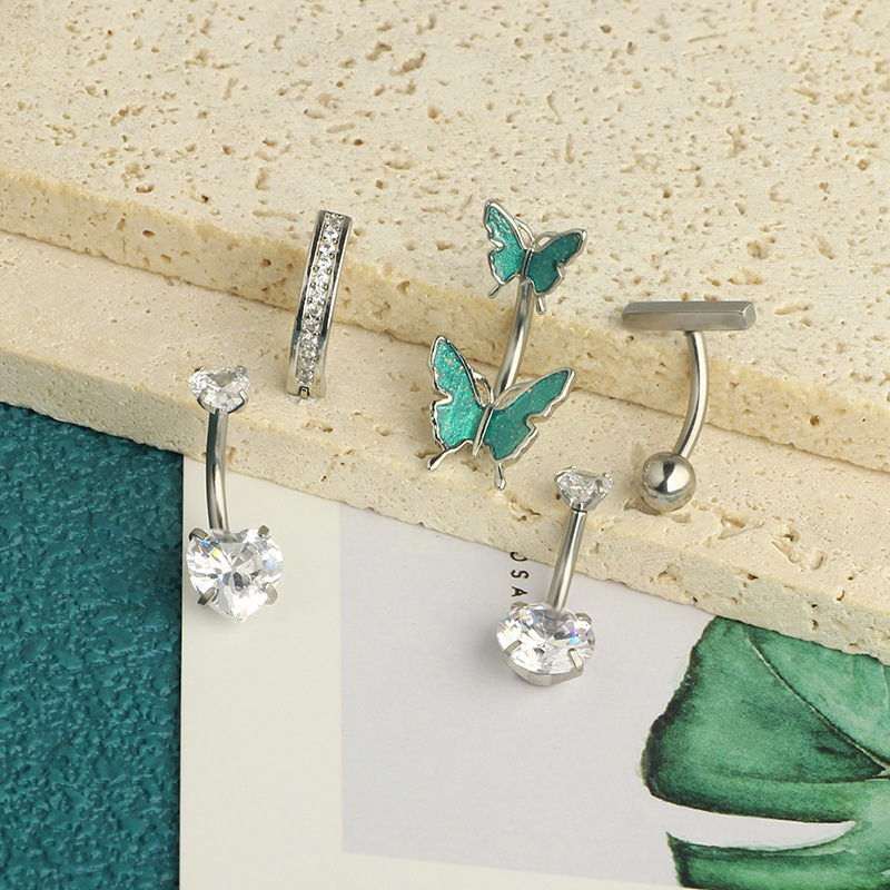 Sexy Simple Copper Zircon Butterfly Navel Ring Body Piercing Belly Button Ring 3 Colors Optional detail image 13