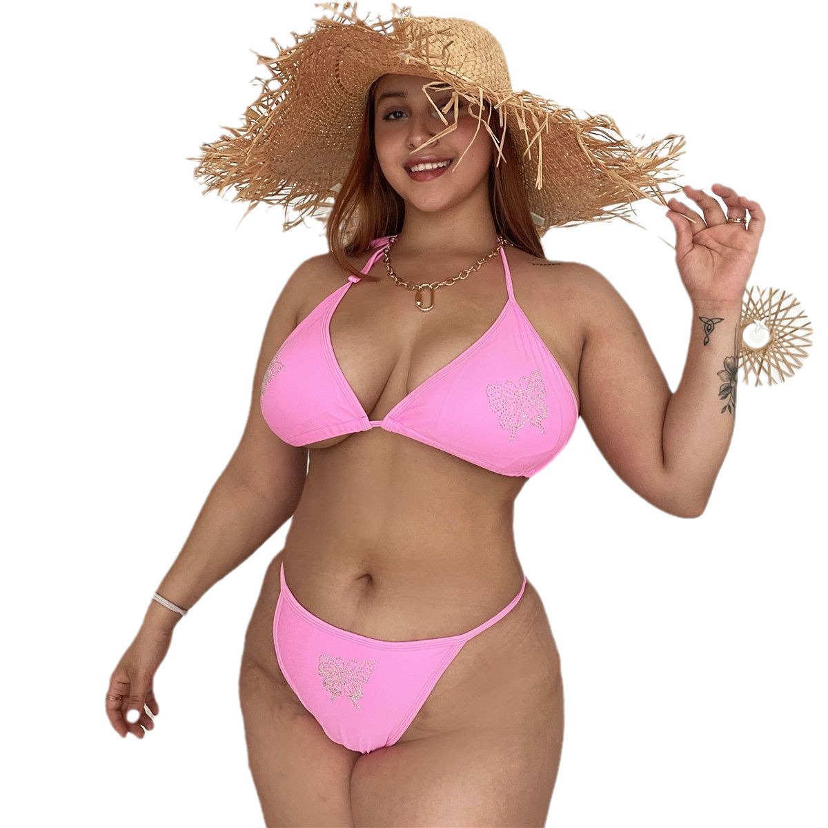 Foreign Trade European And American Plus Rhinestone Strap Swimsuit Amazon Solid Color Large Size Bikini Zy066 Sexy_ecoleips.com