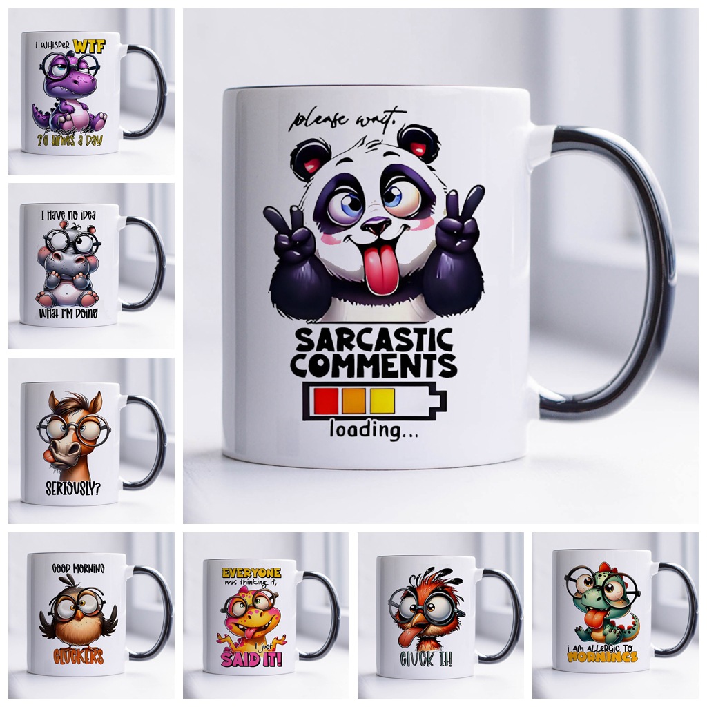 搞笑动物陶瓷马克杯 11oz 外贸陶瓷咖啡马克杯 熊猫 恐龙水杯