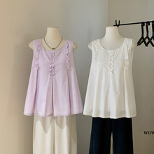 清仓不退换木耳边百褶背心衬衫夏季韩系减龄气质宽松显瘦无袖小衫
