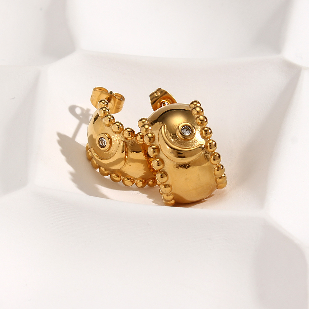 Fashion Geometric Retro 18K Gold Moon Zircon Thick Stainless Steel Earrings