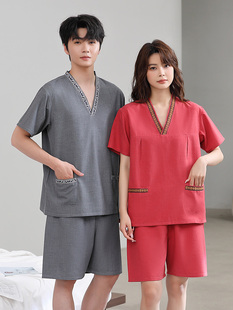✅ Pure Cotton Sauna Suit for Women 2025 New Tribute Hemp Bath Suit Embroidered Couple Large Size Sauna Suit Men's Massage