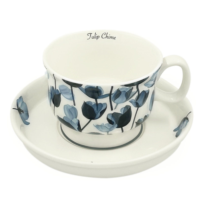 Tulipan tazas de café y platos set de tazas de café de la tarde, plato de cerámica de alto valor de la cara, tazas de desayuno caseras, plato de estilo antiguo, plato de tazas