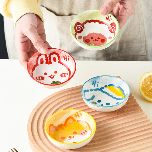 Seabed tableware ceramic taste dish soy sauce dipping dish round underglaze color household cartoon small dish dumpling vinegar dipping dish