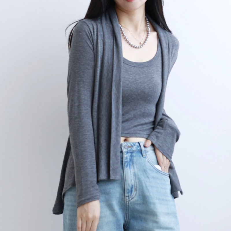 Soft and Understated Old Money Style Machine-Washable Tencel Wool Buttonless Cardigan, Lazy One-Piece Scarf Collar Top for Spring