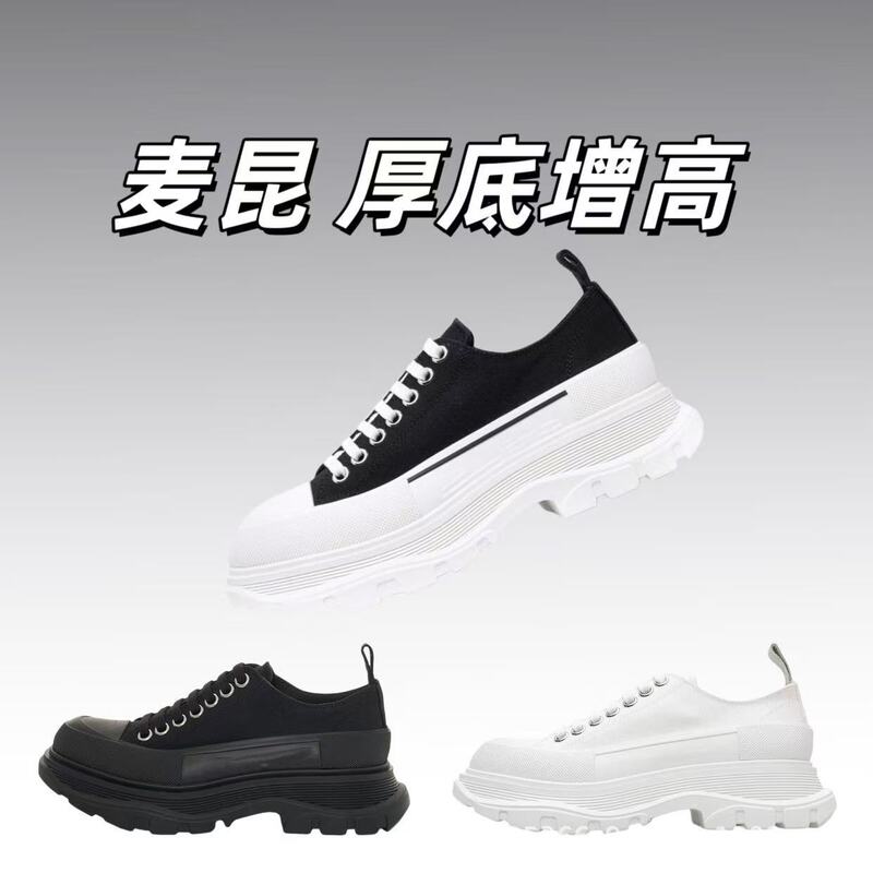 Akita High Version Mcqueen Canvas Shoes for Men and Women, Platform Shoes, Thick Soles, Heightening Dad Shoes, Casual Sports White Shoes