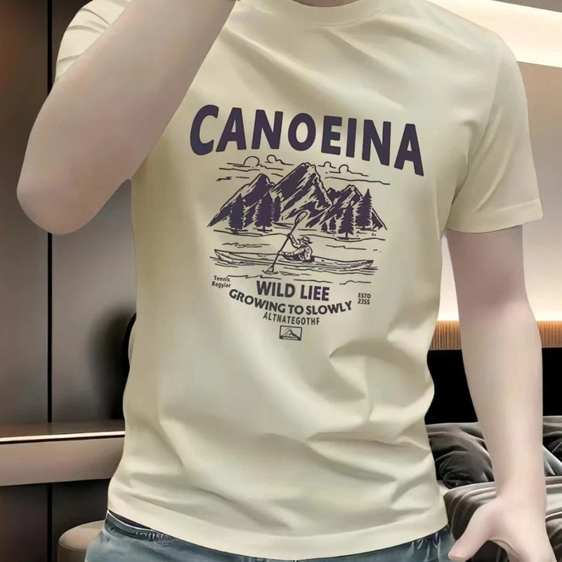 2026 New Men's Pure Cotton Short-Sleeved T-Shirt with Simple Print, Loose Casual Trendy Round Neck Top 2026 New Men's Pure Cotton Short-Sleeved T-Shirt with Simple Print, Loose Casual Trendy Round Neck Top