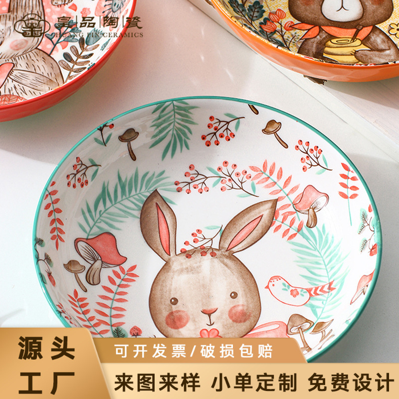 Jingdezhen bajo vidriado placa de cerámica lindo pintado a mano conejo chica cena placa Navidad estilo hogar Internet celebridad vajilla