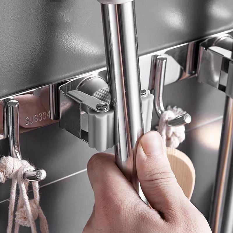 Acero inoxidable sin perforación escoba trapeador clip de pared tipo cocina de baño clip de almacenamiento trapeador gancho de carga