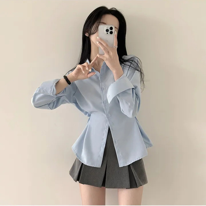 Spring and Autumn Fashion Waist-Cinching Slimming Shirt with a High-End Feel, Forest-Style Women's Designer Shirt Spring and Autumn Fashion Waist-Cinching Slimming Shirt with a High-End Feel, Forest-Style Women's Designer Shirt