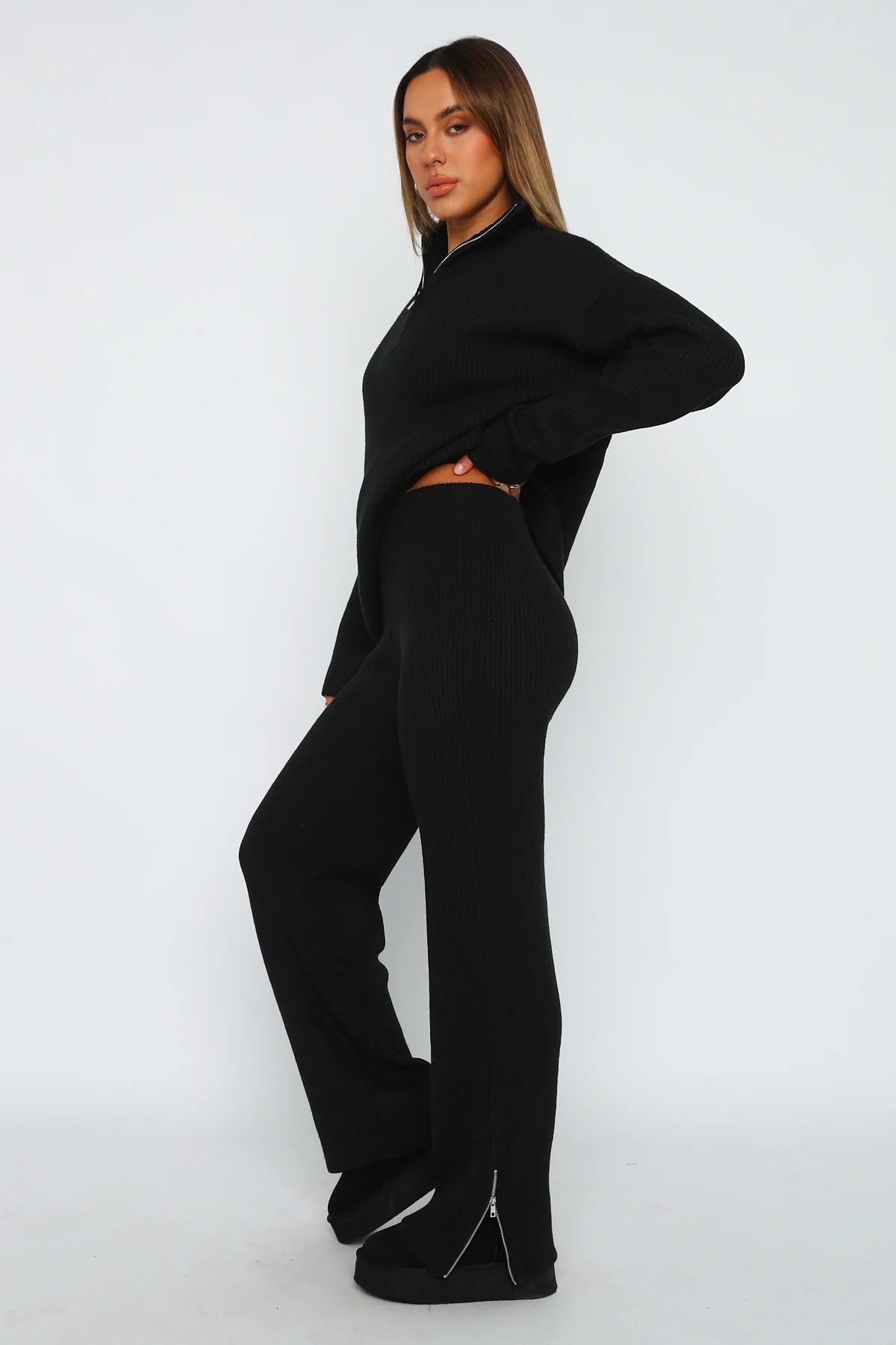 Damen Strick Zweiteiler Set Casual Langarm Pullover Und Hose_voghion.com