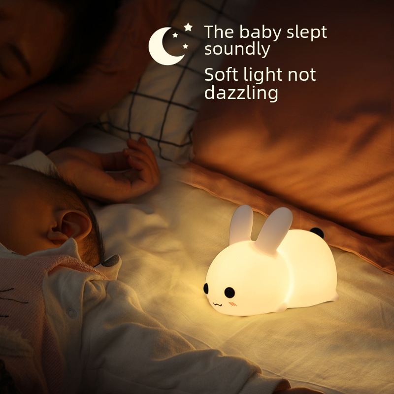 Rabbit Silicone Tap Tap Night Light LED Charging Breastfeeding Mommy Eye-Caring Night Light Cartoon Children Sleep Companion Bedside Lamp