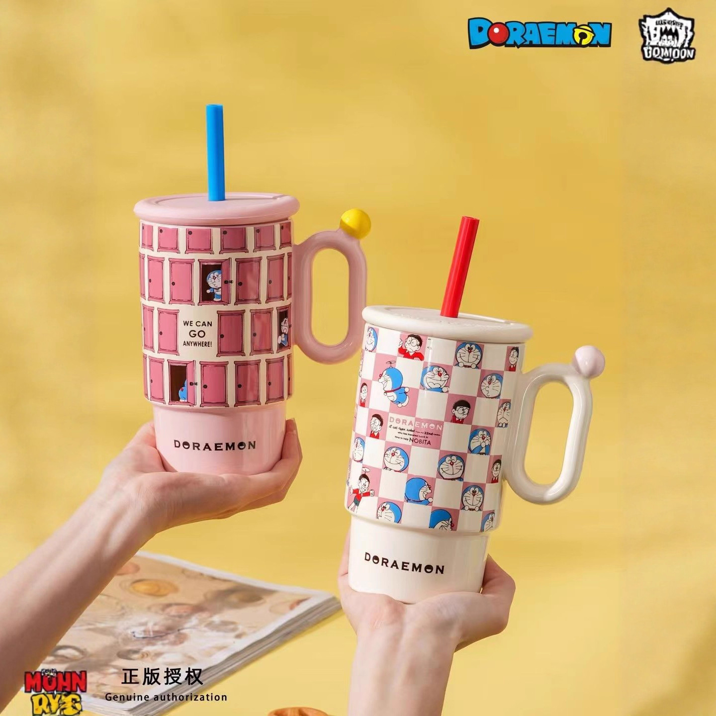 Taza de cerámica Doraemon de alto valor, taza de agua de paja de gran capacidad, taza de café personalizada de dibujos animados, taza de regalo