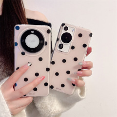 ins簡約奶茶色波點適用華為mate60Pro手機殼P40雙層mate50Pro女款