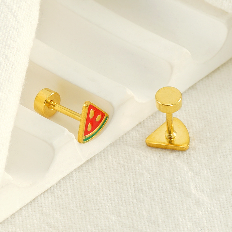 Pendientes de sandía de fruta de acero inoxidable de nueva moda transfronteriza para mujer Pendientes de acero de titanio mini simples y versátiles para mujer