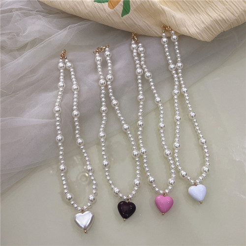 Love Pearl Necklace ~ Korean version of summer fresh and sweet girly heart clavicle chain ins niche design necklace