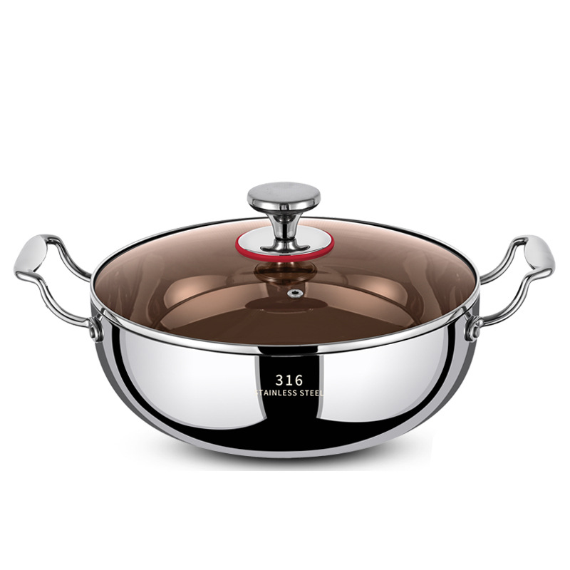Olla para sopa de acero inoxidable 316 para uso doméstico, engrosada para cocinas de gas e inducción, olla especial para caldos y sopas transparentes con doble asa.