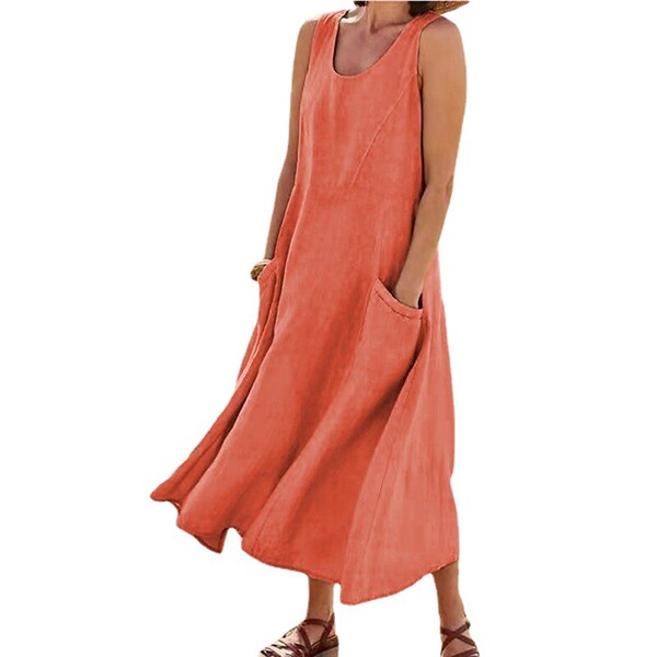 Summer cotton dress sleevless with a round collar