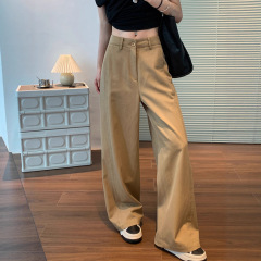卡其色阔腿裤女夏莱赛尔天丝棉凉感工装空气裤休闲裤垂感西装裤子