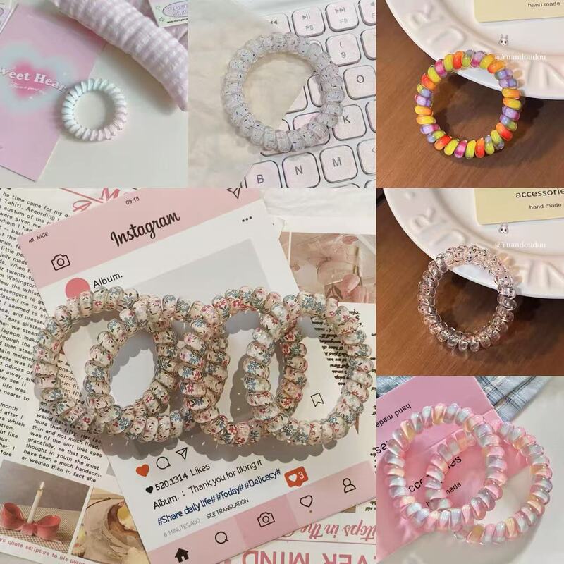 Highly Elastic Pink Rainbow Phone Cord Hair Tie, Cute Headband, High-End Gradient Color Hair Tie, Does Not Hurt Hair Rubber Band