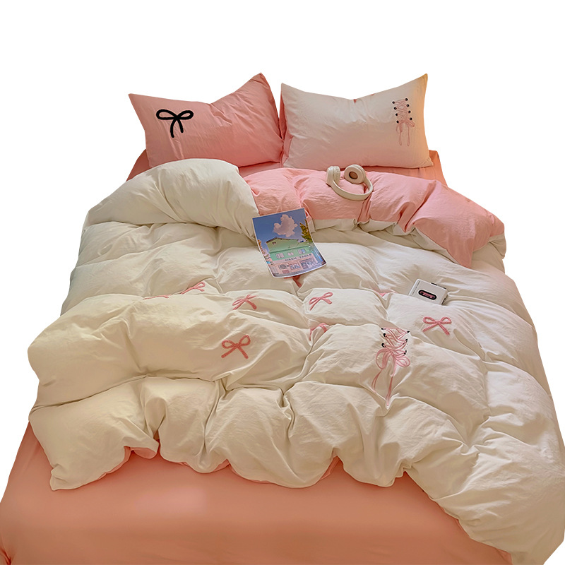 Madre y bebé clase A toalla de algodón lavada bordada cuatro piezas de sábanas cubiertas de sábanas estudiantes tres piezas de princesas de niñas conjunto de viento