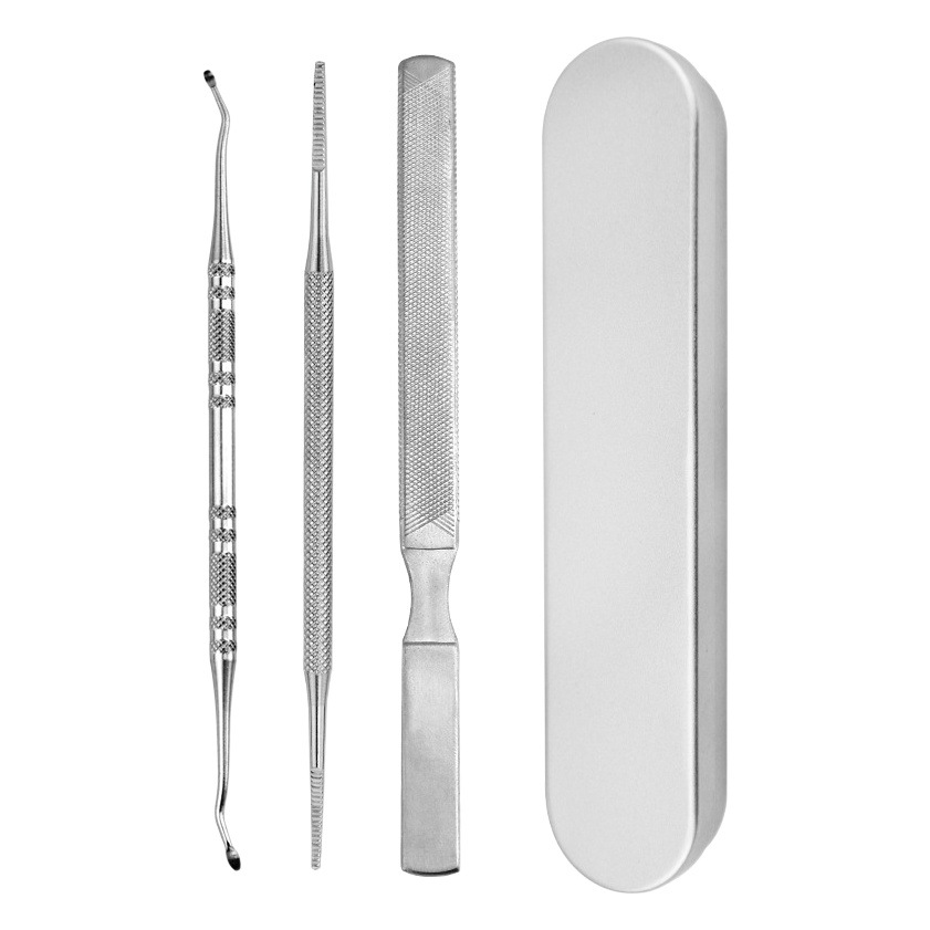 Stainless steel double-headed nail groove picky nail device pedicure double-headed nail file four-sided file nail tool set
