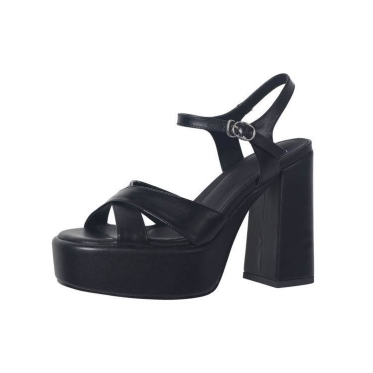 Sandal cao gót nữ quai chữ T đế xuồng gót vuông 9 cm — màu đen, màu trắng ngà