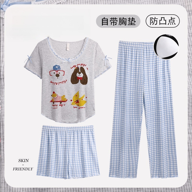 Korean Cute Puppy Print Short-Sleeved Shorts for Women Summer 2025 New Loose and Sweet Home Wear Set
