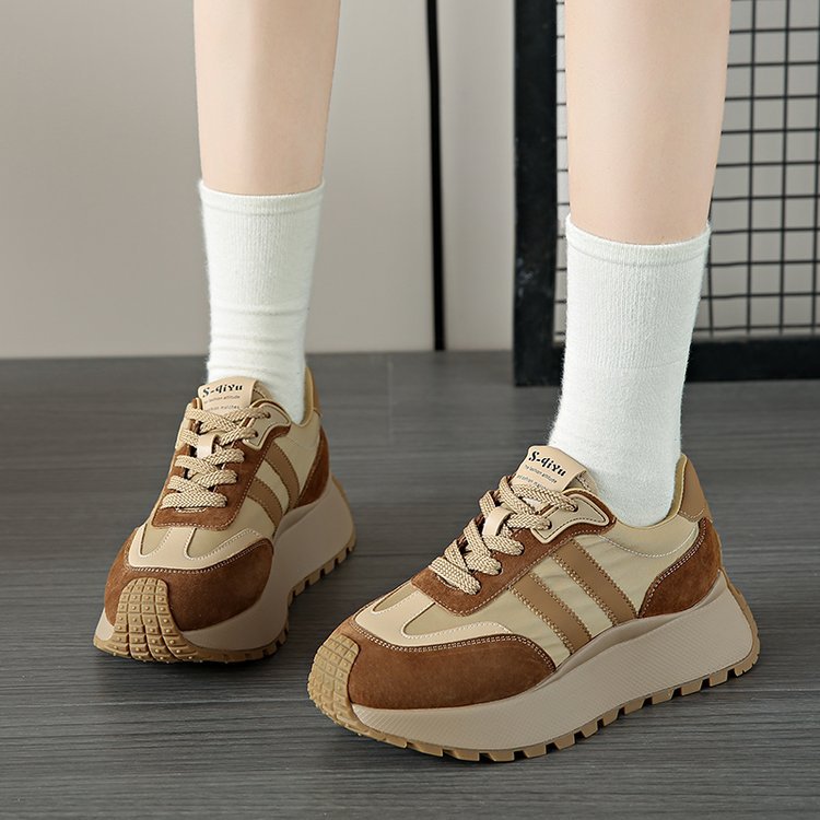 Forrest Gump Shoes Women's New Thick Sole Shoes Popular Women's Leather Heightening Retro Maillard Sports Women's Shoes_voghion.com
