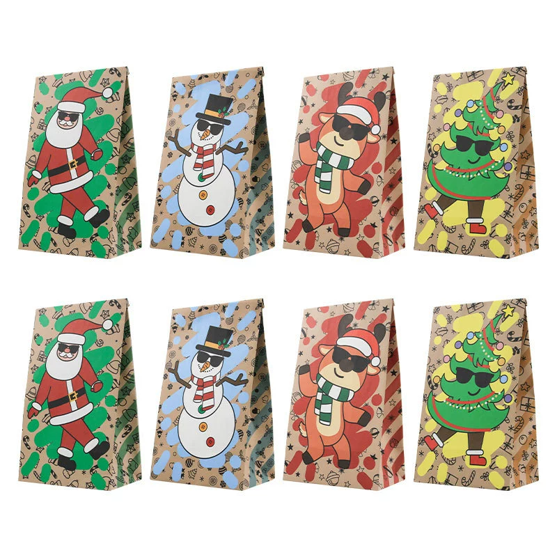 Трансграничный temu Рождественский новый бумажный пакет Рождественский пакет для еды бумажный пакет с квадратным дном маслостойкий упаковочный пакет упаковочный пакет оптом