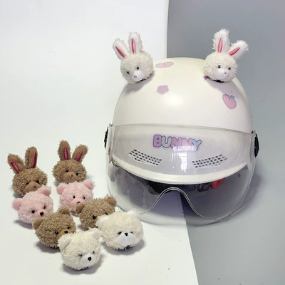 Cute Helmet Decoration Plush Bunny Bear Ears Quick-release Motorcycle Helmet Accessories Quick-release Velcro Accessories