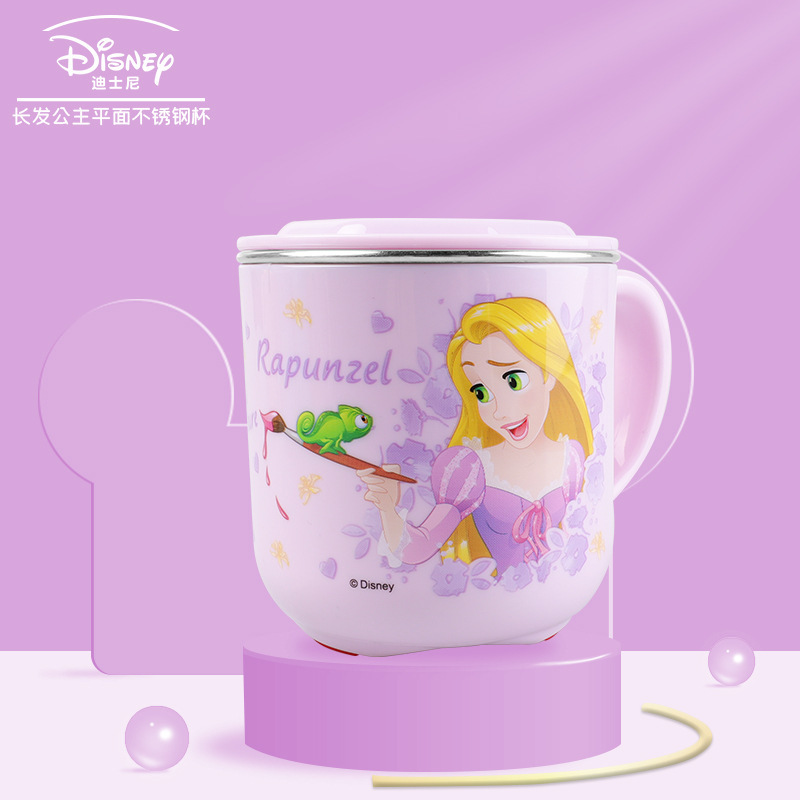 Taza de acero inoxidable para niños de Disney Taza de agua para niños Taza de agua para bebés Taza de leche casera anticaídas Set de cubiertos para bebés